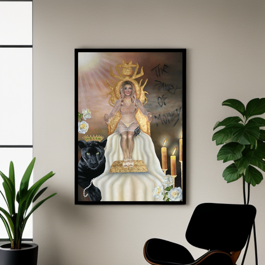 "The power of money" Original oil painting with gold leaf